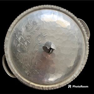1950s Vintage Hammered Covered Aluminum Bowl with Tulips